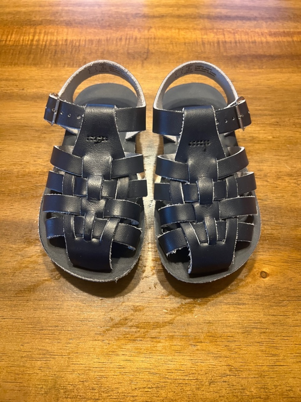 Children's Black Leather Woven Fisherman Sandals